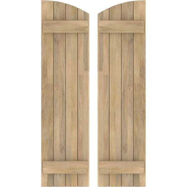 Ekena Millwork Americraft 4-Board (2 Batten) Wood Joined Board-n-Batten Shutters w/Ellipt Top, ARW101BE414X77UNH, PR ARW101BE414X77UNH - main